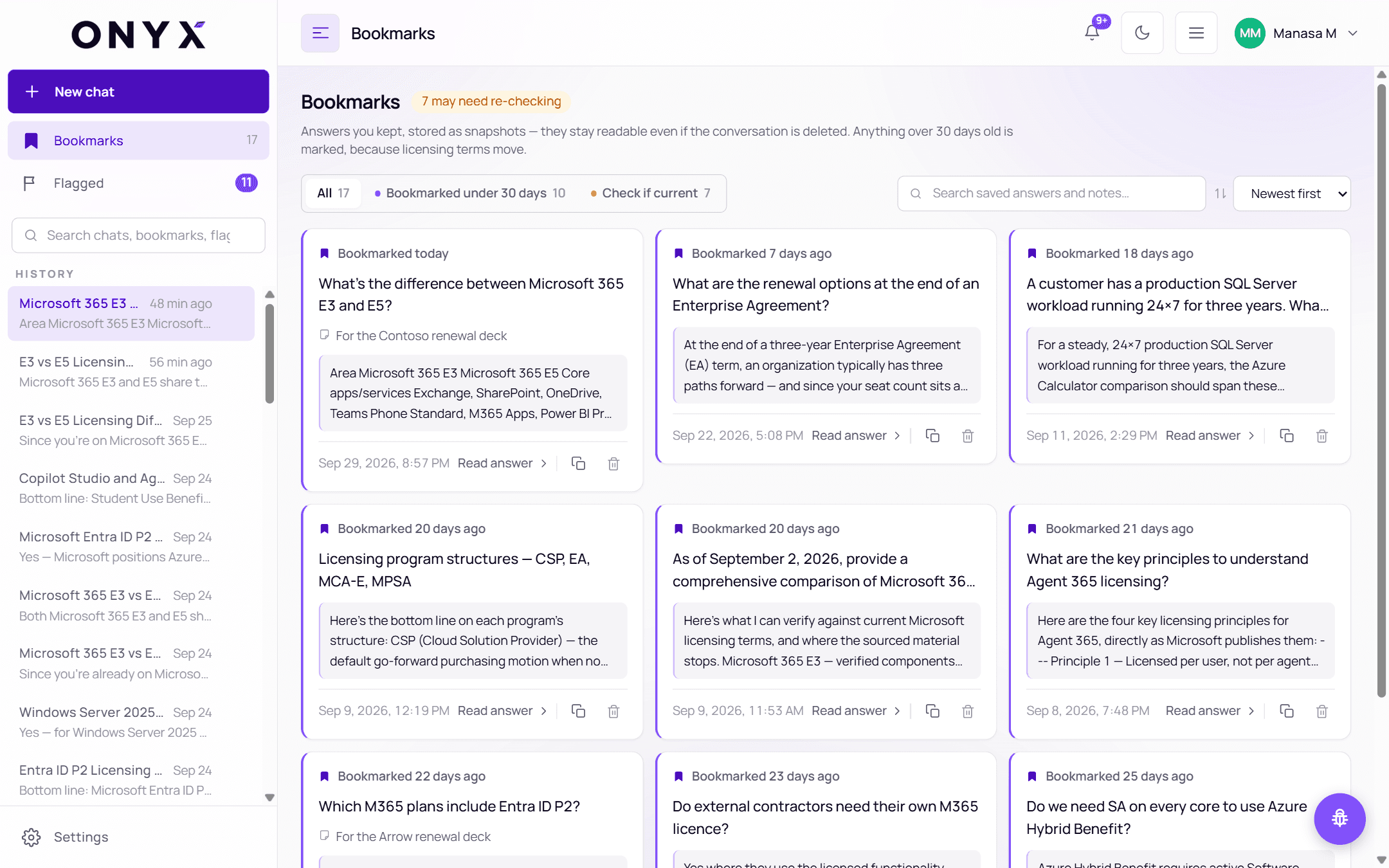 The Bookmarks page with the new bookmark first, showing its note