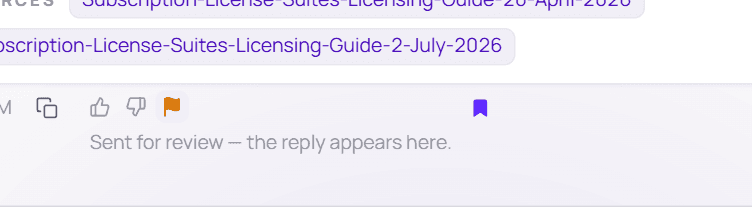 The actions row with an orange flag and the message Sent for review